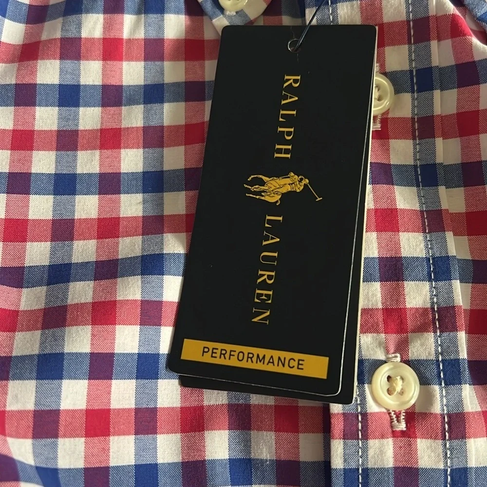 Ralph Lauren boys long sleeved performance Oxford shirt red & blue gingham M&L
